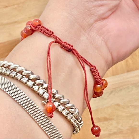 Carnelian Natural Stones Braided Adjustable Boho Stackable Cord Bracelet - Picture 3 of 8
